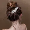 Fashnzfab Cz Stone Paved Floral Leaf Vine Hair Comb In Metallic