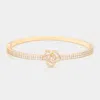 Fashnzfab Cz Stone Paved Flower Pointed Hinged Evening Bangle Bracelet Gold In Gold