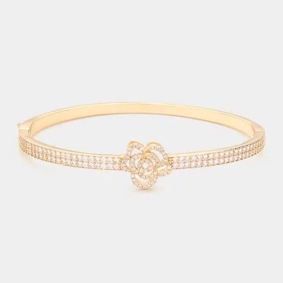 Fashnzfab Cz Stone Paved Flower Pointed Hinged Evening Bangle Bracelet Gold