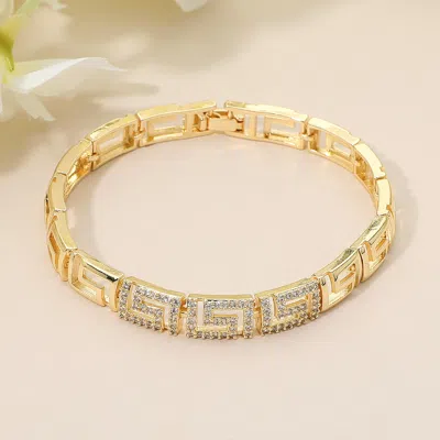 Fashnzfab Cz Stone Paved Geometric Link Bracelet In Gold