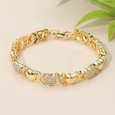 Fashnzfab Cz Stone Paved Heart Crisscross Link Bracelet - Gold In Silver