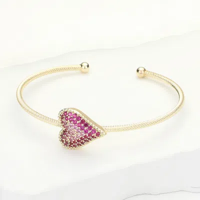 Fashnzfab Cz Stone Paved Heart Pointed Cuff Bracelet - Gold, Pink In Multi