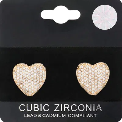 Fashnzfab Cz Stone Paved Heart Stud Earrings - Gold