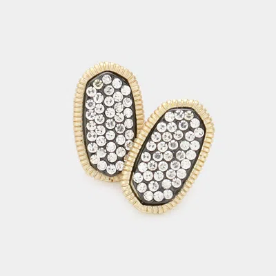Fashnzfab Cz Stone Paved Hexagon Stud Earrings - Gold, Hematite