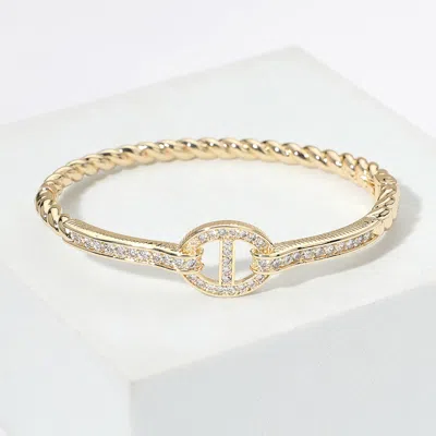 Fashnzfab Cz Stone Paved Hinged Bangle Bracelet - Gold