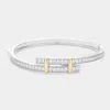 Fashnzfab Cz Stone Paved Hinged Evening Bracelet - Two Tone In Blue