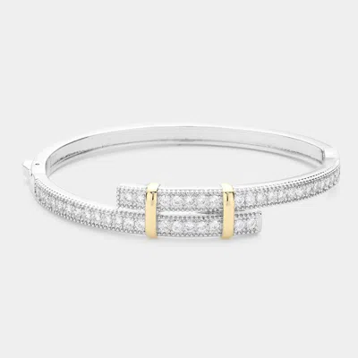 Fashnzfab Cz Stone Paved Hinged Evening Bracelet - Two Tone In Blue