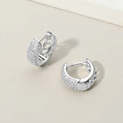 Fashnzfab Cz Stone Paved Huggie Hoop Earrings - Rhodium In Multi