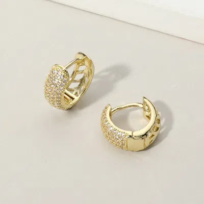 Fashnzfab Cz Stone Paved Huggie Hoop Earrings 0.6" X 0.6" X 0.2" In Silver