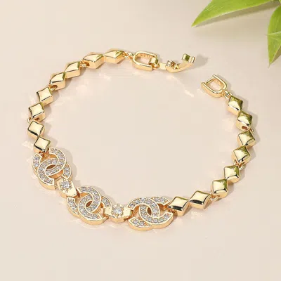 Fashnzfab Cz Stone Paved Interlocking Link Bracelet - Gold