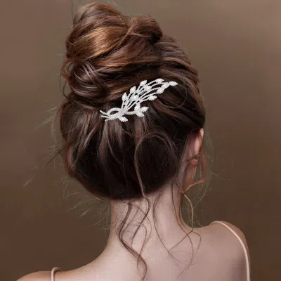 Fashnzfab Cz Stone Paved Leaf Vine Bunch Hair Comb In Metallic