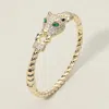 Fashnzfab Cz Stone Paved Leopard Panther Head Accent Hinged Bangle Bracelet Gold In Gold