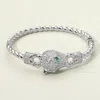 Fashnzfab Cz Stone Paved Leopard Panther Head Accent Hinged Bangle Bracelet In Multi