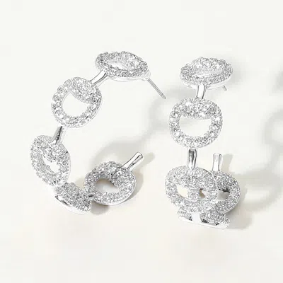 Fashnzfab Cz Stone Paved Link Hoop Earrings In Gold