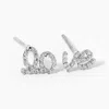 Fashnzfab Cz Stone Paved Love Stud Earrings - Clear, Rhodium In Multi