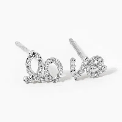 Fashnzfab Cz Stone Paved Love Stud Earrings - Clear, Rhodium In Multi