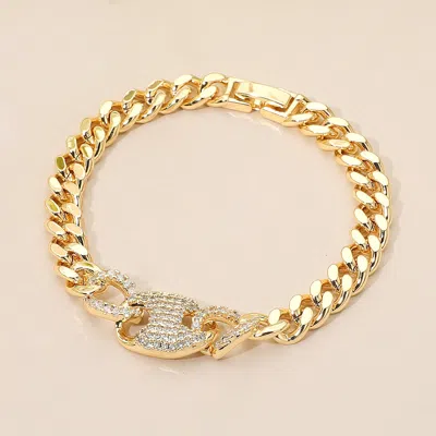 Fashnzfab Cz Stone Paved Mariner Link Charm Accent Cuban Link Chain Bracelet In Gold