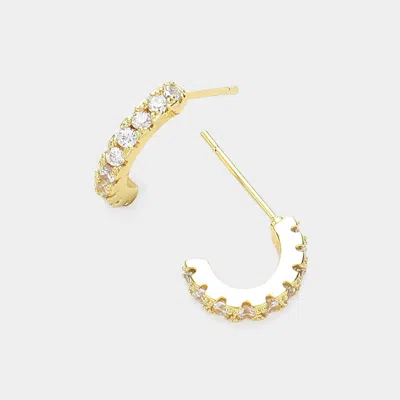 Fashnzfab Cz Stone Paved Mini Hoop Earrings - Clear, Gold