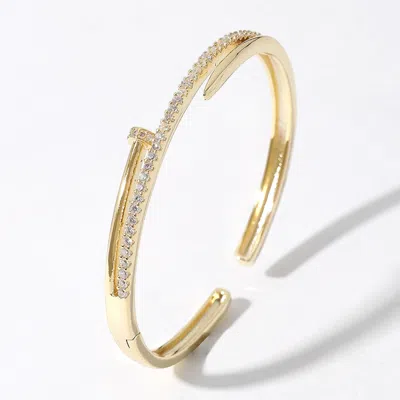 Fashnzfab Cz Stone Paved Nail Cuff Hinged Bracelet In Gold