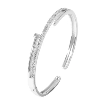 Fashnzfab Cz Stone Paved Nail Cuff Hinged Bracelet In Neutral