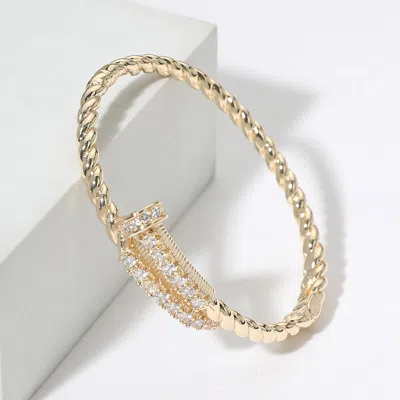 Fashnzfab Cz Stone Paved Nail Hinged Bangle Bracelet - Gold