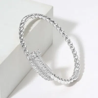 Fashnzfab Cz Stone Paved Nail Hinged Bangle Bracelet - Silver