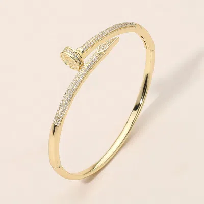 Fashnzfab Cz Stone Paved Nailhead Accent Hinged Bangle Bracelet - Gold
