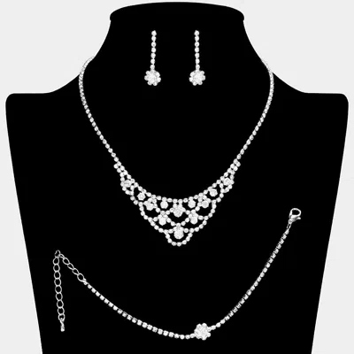 Fashnzfab Cz Stone Paved Necklace Jewelry Set In Metallic