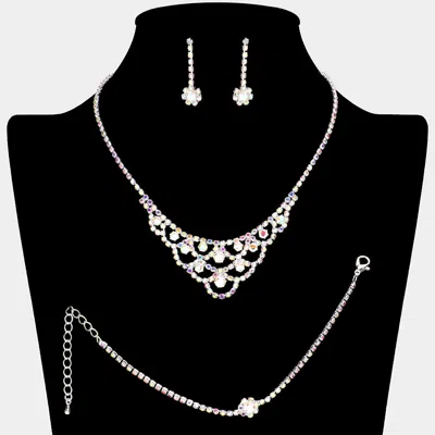 Fashnzfab Cz Stone Paved Necklace Jewelry Set In Multi