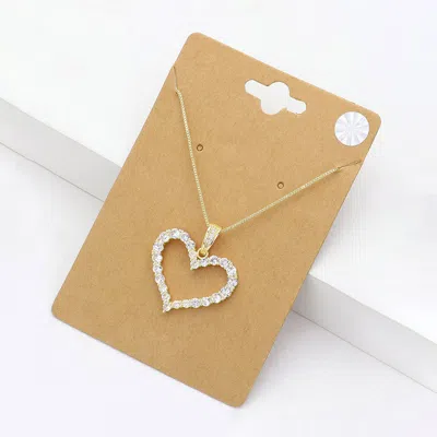 Fashnzfab Cz Stone Paved Open Heart Pendant Necklace In Silver