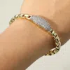 Fashnzfab Cz Stone Paved Oval Accent Chain Link Hinged Bangle Bracelet - Clear, Gold In Gold