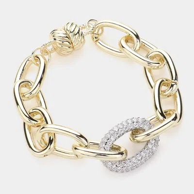 Fashnzfab Cz Stone Paved Oval Link Magnetic Bracelet Gold