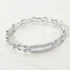 Fashnzfab Cz Stone Paved Oval Pointed Hardware Hinged Bangle Bracelet Rhodium In Multi