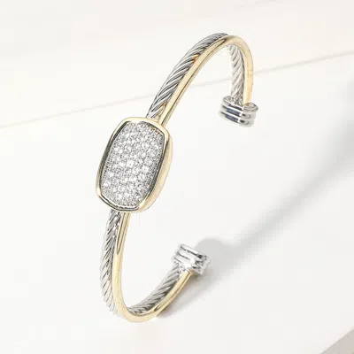 Fashnzfab Cz Stone Paved Oval Pointed Two Tone Cuff Bracelet Two Tone In Multi