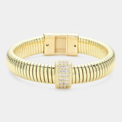 Fashnzfab Cz Stone Paved Pointed Coil Bangle Bracelet Gold
