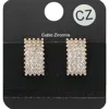 Fashnzfab Cz Stone Paved Rectangle Evening Stud Earrings In Multi