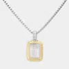Fashnzfab Cz Stone Paved Rectangular Pendant Necklace In White