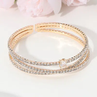 Fashnzfab Cz Stone Paved Split Evening Cuff Bracelet Clear, Gold In Multi