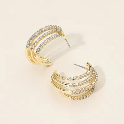 Fashnzfab Cz Stone Paved Split Hoop Earrings In Gold