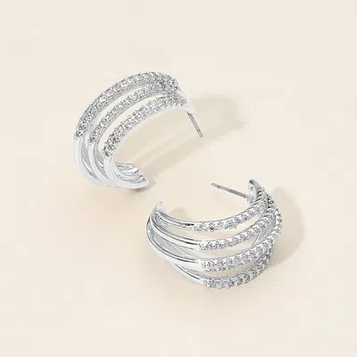 Fashnzfab Cz Stone Paved Split Hoop Earrings In Multi