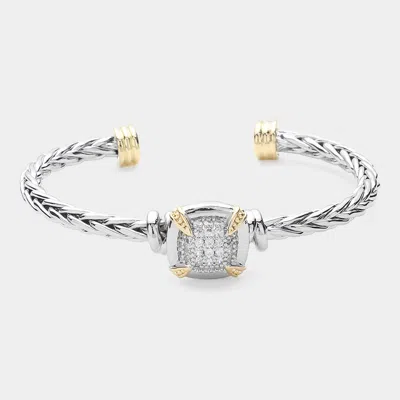 Fashnzfab Cz Stone Paved Square Pointed Two Tone Plated Cuff Bracelet Two Tone In Multi