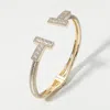 Fashnzfab Cz Stone Paved T Tip Cuff Bracelet Gold In White