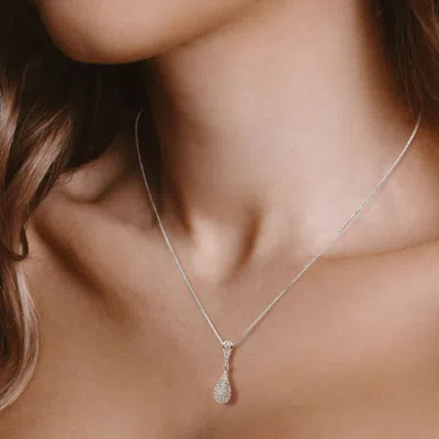 Fashnzfab Cz Stone Paved Teardrop Pendant Necklace In Brown
