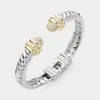 Fashnzfab Cz Stone Paved Tip Two Tone Hinged Bangle Bracelet Two Tone In Multi