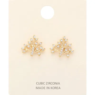 Fashnzfab Cz Stone Paved Tree Stud Earrings In Silver