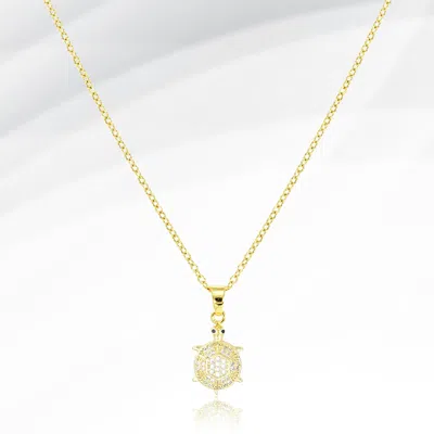 Fashnzfab Cz Stone Paved Turtle Pendant Stainless Steel Necklace In Gold