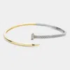 Fashnzfab Cz Stone Paved Two Tone Nail Cuff Bracelet - Two Tone In Gold