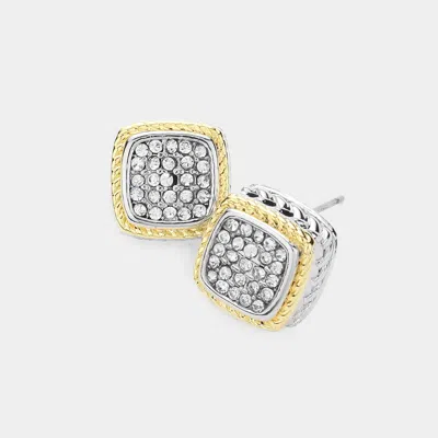 Fashnzfab Cz Stone Paved Two Tone Stud Earrings - Two Tone In Multi