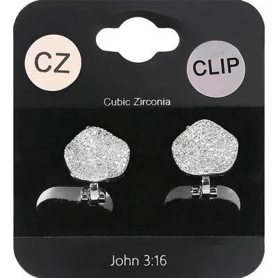 Fashnzfab Cz Stone Paved Wavy Disc Evening Clip On Earrings In Silver