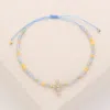 Fashnzfab Cz Stone Pointed Cross Pendant Faceted Beaded Cinch Pull Tie Bracelet Gold, Multi In Multi